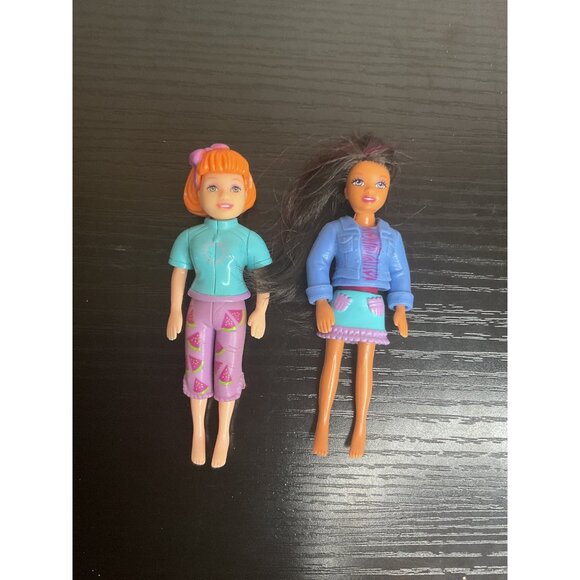 Mattel Polly Pocket Mini Dolls Set With Watermelon Print Outfit & Blue Skirt - Picture 1 of 3